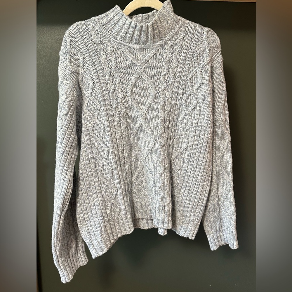 J. Crew Chunky Baby Blue and  Cable Knit Movkneck Sweater
